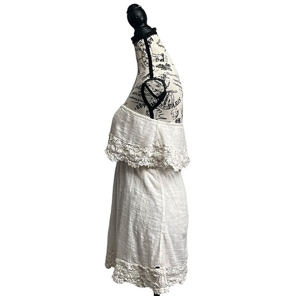 O’Neill Beige Strapless Linen Mini Dress Lace Crochet Boho Peasent Beach S - Picture 3 of 9